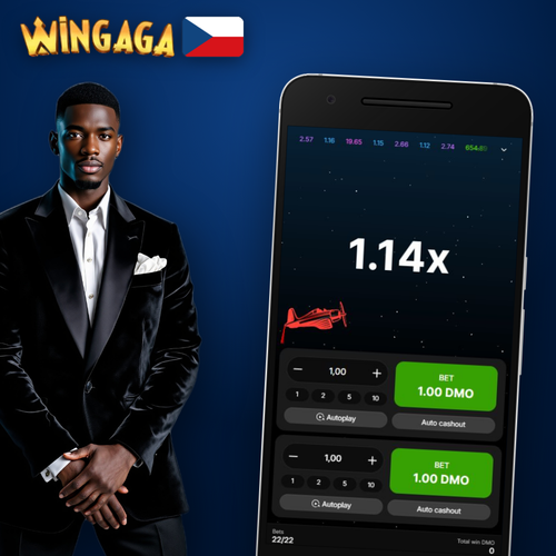 Aviator crash hra ve Wingaga Casino – rudé letadlo stoupá po křivce multiplikátoru