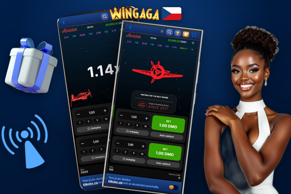 Aviator demo Wingaga Casino vedle reálné hry s CZK zůstatkem na dvou mobilech