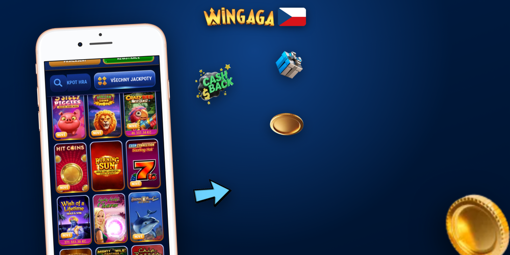 WinGaga online casino lobby s živým dealerем, sloty a kurzovou tabulkou sportsbooku