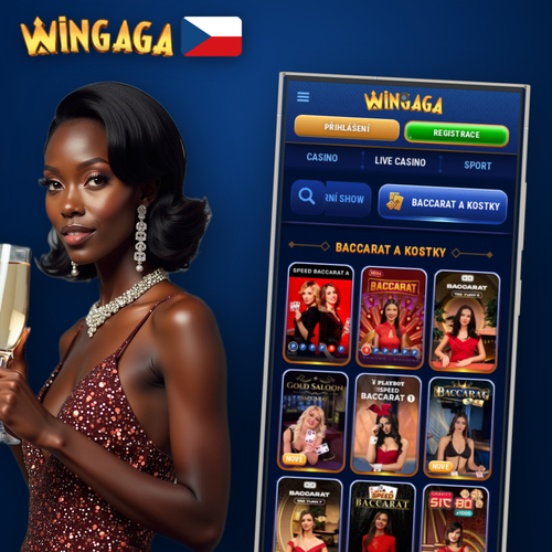 Wingaga Casino uvítací bonus 100 % až 12 500 CZK s motivem hrací karty a fotbalového míče