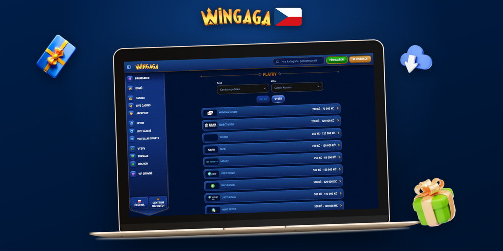 Přehled dostupných metod výběru peněz ve Wingaga Casino na notebooku a mobilu