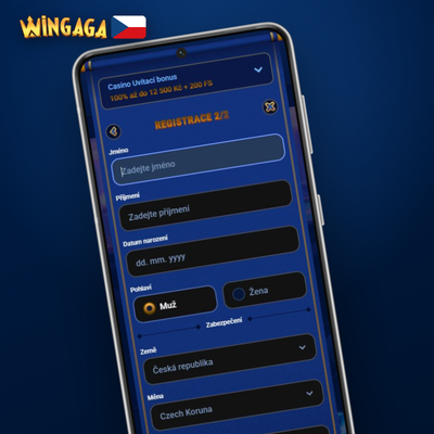 Registrace e-mailem ve Wingaga Casino – zadejte e-mail a zvolte heslo